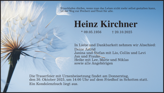Traueranzeige von Heinz Kirchner von Kreis-Anzeiger