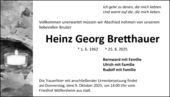 Traueranzeige von Heinz Georg Bretthauer von Wetterauer Zeitung