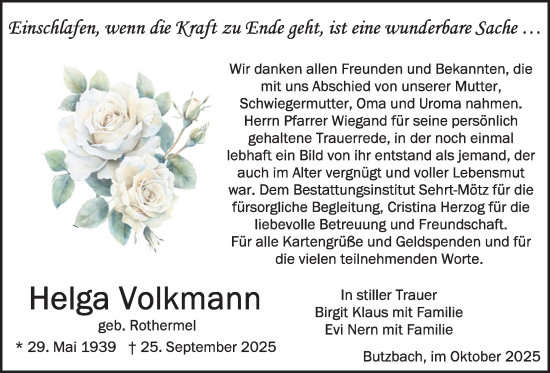 Traueranzeige von Helga Volkmann von Butzbacher Zeitung