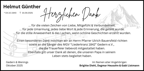 Traueranzeige von Helmut Günther von Kreis-Anzeiger