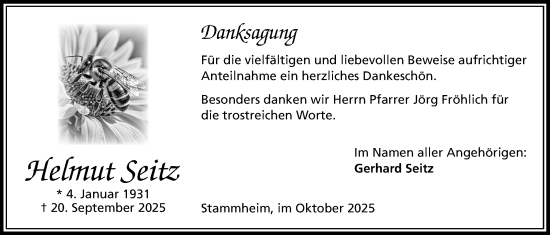 Traueranzeige von Helmut Seitz von Wetterauer Zeitung