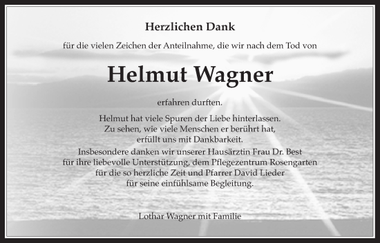Traueranzeige von Helmut Wagner von Butzbacher Zeitung