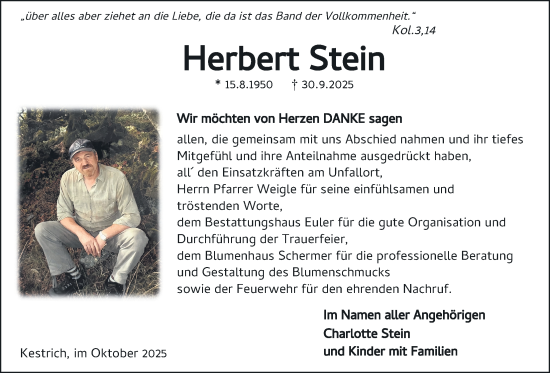 Traueranzeige von Herbert Stein von Oberhessische Zeitung
