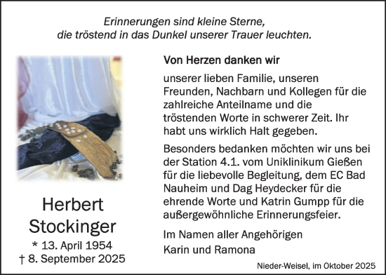 Traueranzeige von Herbert Stockinger von Butzbacher Zeitung