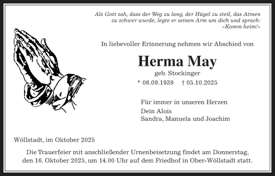 Traueranzeige von Herma May von Wetterauer Zeitung