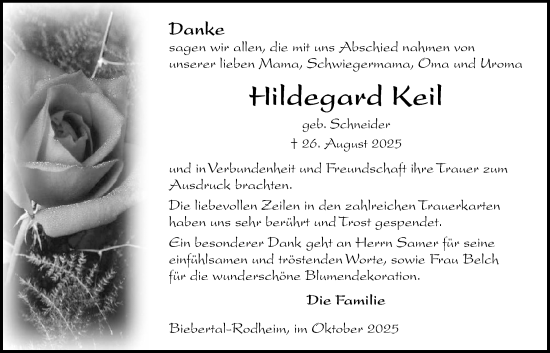 Traueranzeige von Hildegard Keil von Giessener Allgemeine, Alsfelder Allgemeine