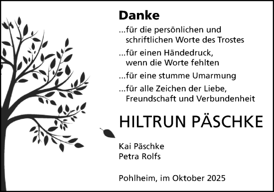 Traueranzeige von Hiltrun Päschke von Pohlheimer Nachrichten