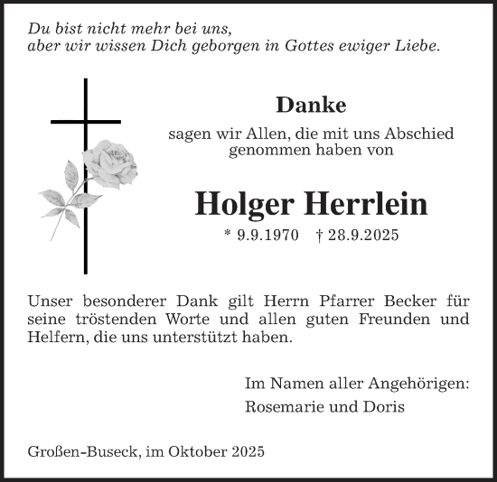 Traueranzeige von Holger Herrlein von Giessener Allgemeine, Alsfelder Allgemeine, Giessener Anzeiger