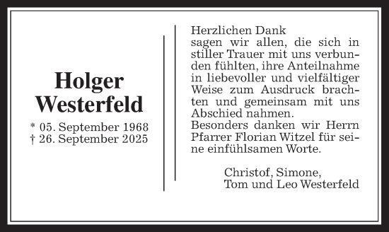Traueranzeige von Holger Westerfeld von Wetterauer Zeitung