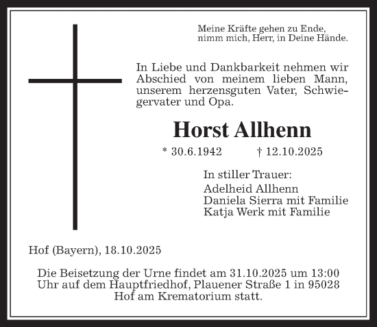 Traueranzeige von Horst Allhenn von Usinger Anzeiger