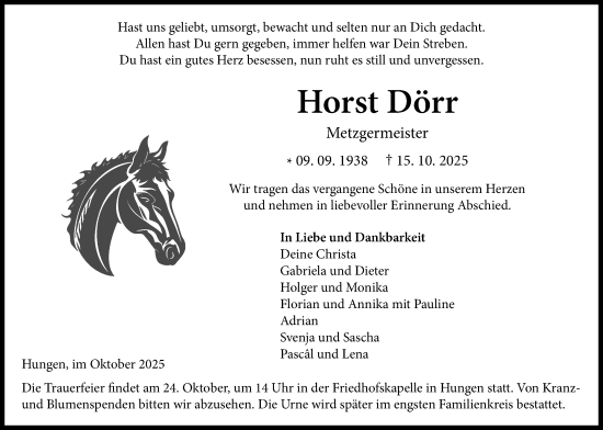 Traueranzeige von Horst Dörr von Giessener Allgemeine, Alsfelder Allgemeine, Giessener Anzeiger