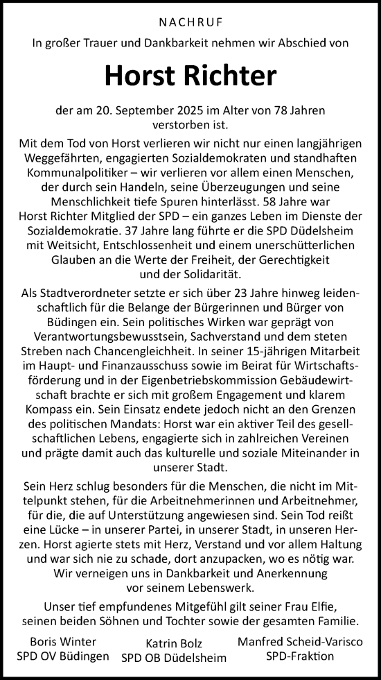Traueranzeige von Horst Richter von Kreis-Anzeiger