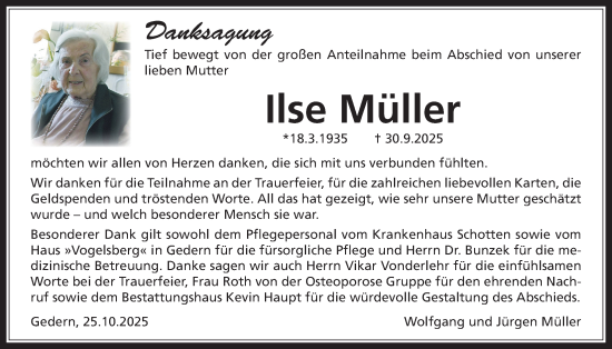 Traueranzeige von Ilse Müller von Kreis-Anzeiger
