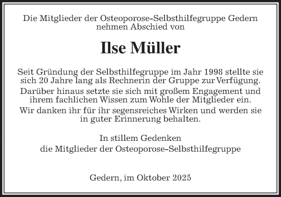 Traueranzeige von Ilse Müller von Kreis-Anzeiger