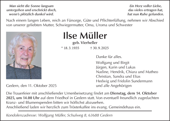 Traueranzeige von Ilse Müller von Kreis-Anzeiger