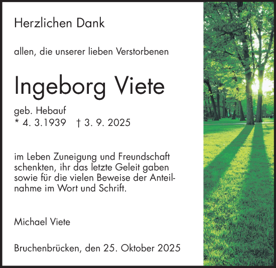 Traueranzeige von Ingeborg Viete von Wetterauer Zeitung