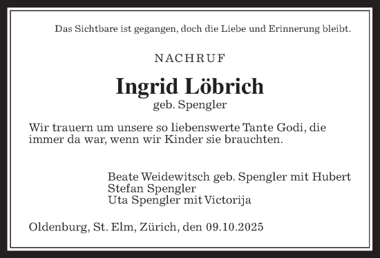 Traueranzeige von Ingrid Löbrich von Butzbacher Zeitung