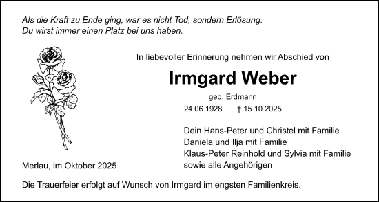 Traueranzeige von Irmgard Weber von Mücker Stimme
