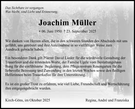 Traueranzeige von Joachim Müller von Butzbacher Zeitung