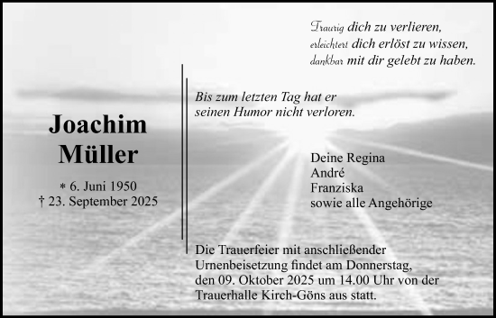 Traueranzeige von Joachim Müller von Butzbacher Zeitung