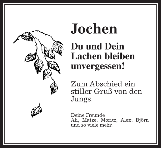 Traueranzeige von Jochen Schmitz von Giessener Anzeiger