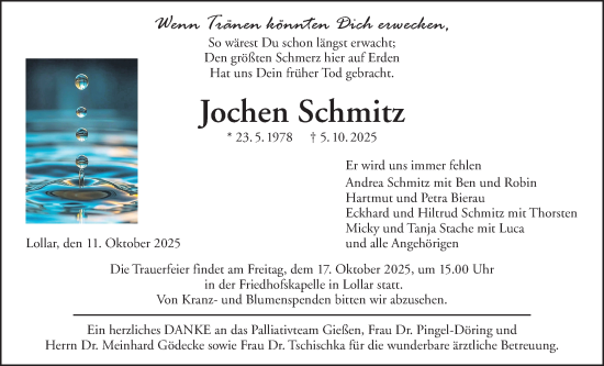 Traueranzeige von Jochen Schmitz von Giessener Anzeiger