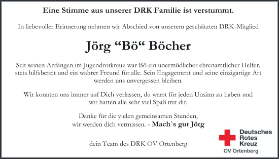 Traueranzeige von Jörg Böcher von Kreis-Anzeiger