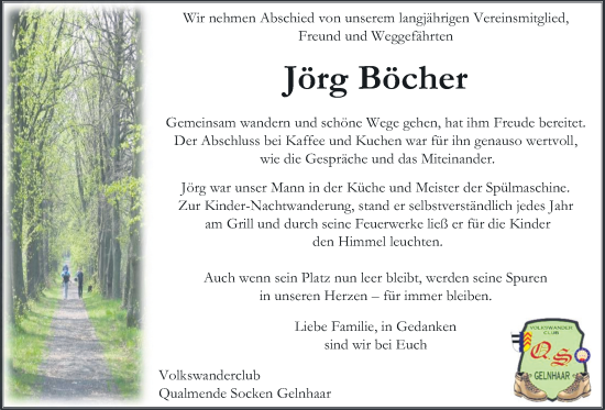 Traueranzeige von Jörg Böcher von Kreis-Anzeiger