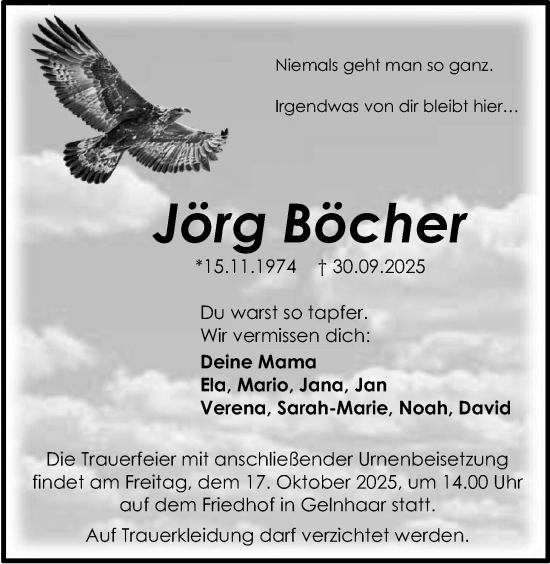 Traueranzeige von Jörg Böcher von Kreis-Anzeiger