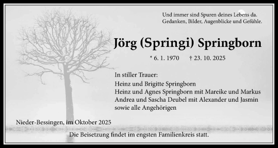 Traueranzeige von Jörg Springborn von Licher Wochenblatt