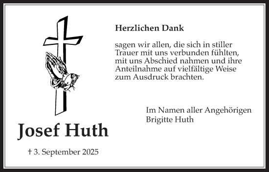Traueranzeige von Josef Huth von Bad Vilbel/Karben