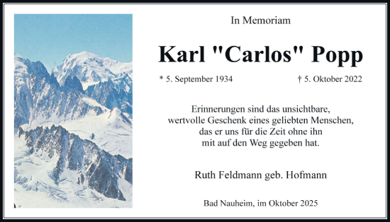 Traueranzeige von Karl Popp von Wetterauer Zeitung