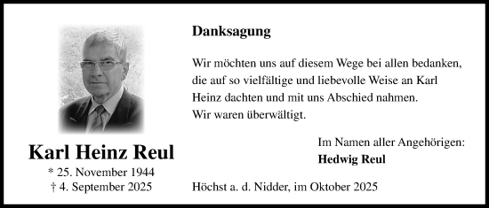 Traueranzeige von Karl Heinz Reul von Kreis-Anzeiger