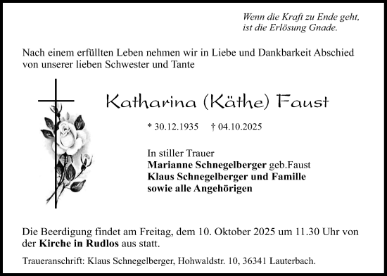 Traueranzeige von Katharina Faust von Lauterbacher Anzeiger