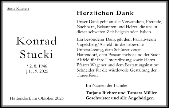 Traueranzeige von Konrad Stucki von Oberhessische Zeitung