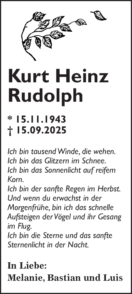 Traueranzeige von Kurt Heinz Rudolph von Wetterauer Zeitung