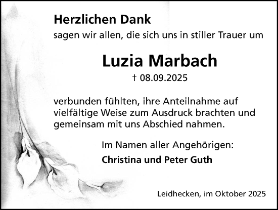Traueranzeige von Luzia Marbach von Wetterauer Zeitung