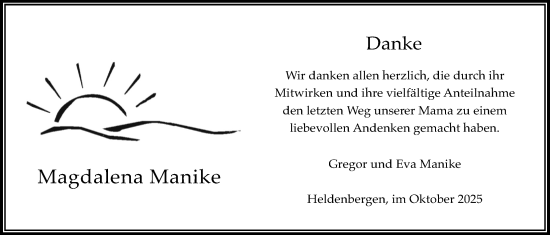 Traueranzeige von Magdalena Manike von Wetterauer Zeitung