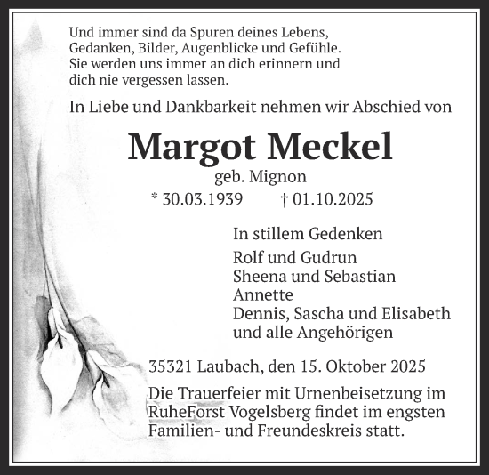 Traueranzeige von Margot Meckel von Laubacher Anzeiger