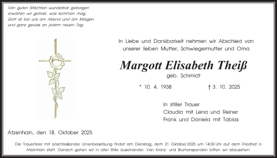 Traueranzeige von Margott Elisabeth Theiß von Giessener Allgemeine, Alsfelder Allgemeine