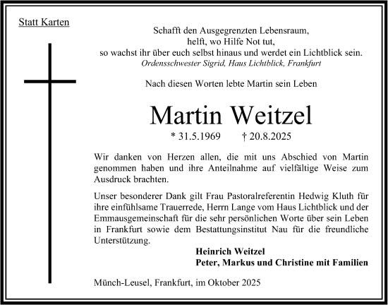 Traueranzeige von Martin Weitzel 