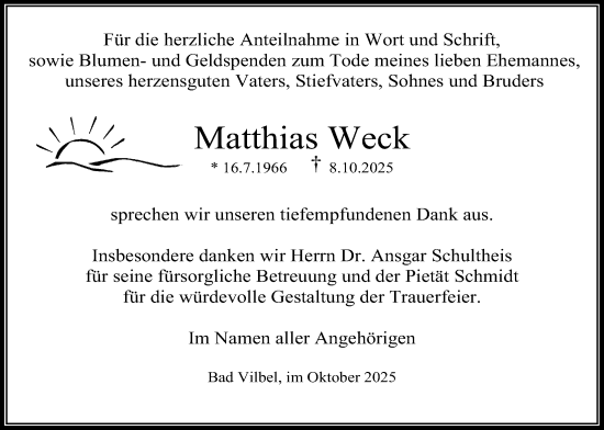 Traueranzeige von Matthias Weck von Bad Vilbel/Karben