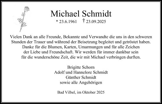 Traueranzeige von Michael Schmidt von Bad Vilbel/Karben