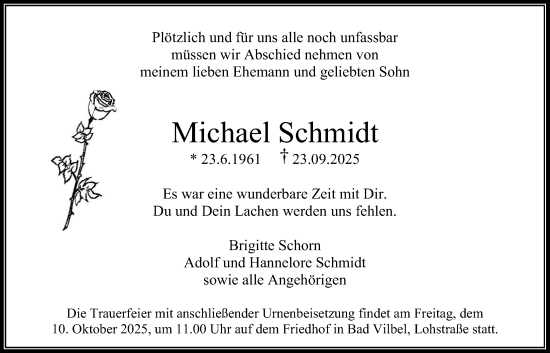 Traueranzeige von Michael Schmidt von Bad Vilbel/Karben