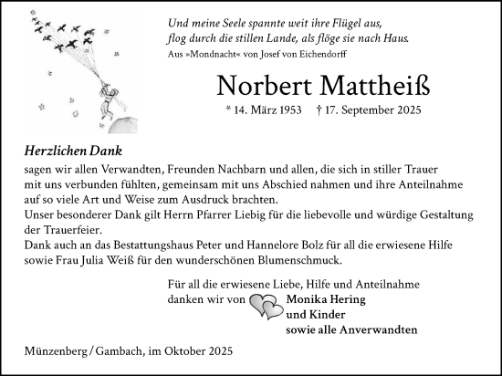 Traueranzeige von Norbert Mattheiß von Butzbacher Zeitung