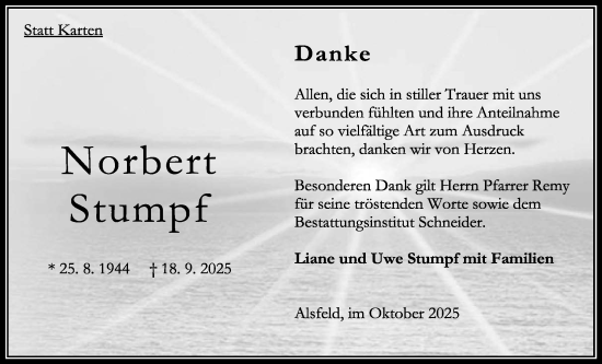 Traueranzeige von Norbert Stumpf von Oberhessische Zeitung