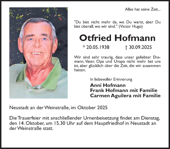 Traueranzeige von Otfried Hofmann von Kreis-Anzeiger