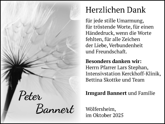 Traueranzeige von Peter Bannert von Butzbacher Zeitung