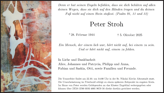 Traueranzeige von Peter Stroh von Kreis-Anzeiger