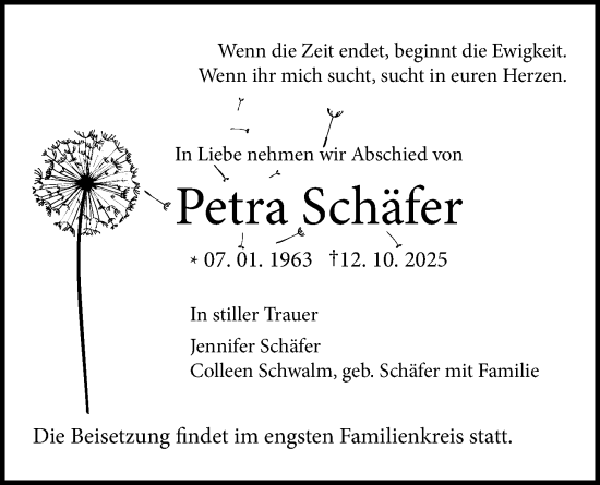 Traueranzeige von Petra Schäfer von Kreis-Anzeiger